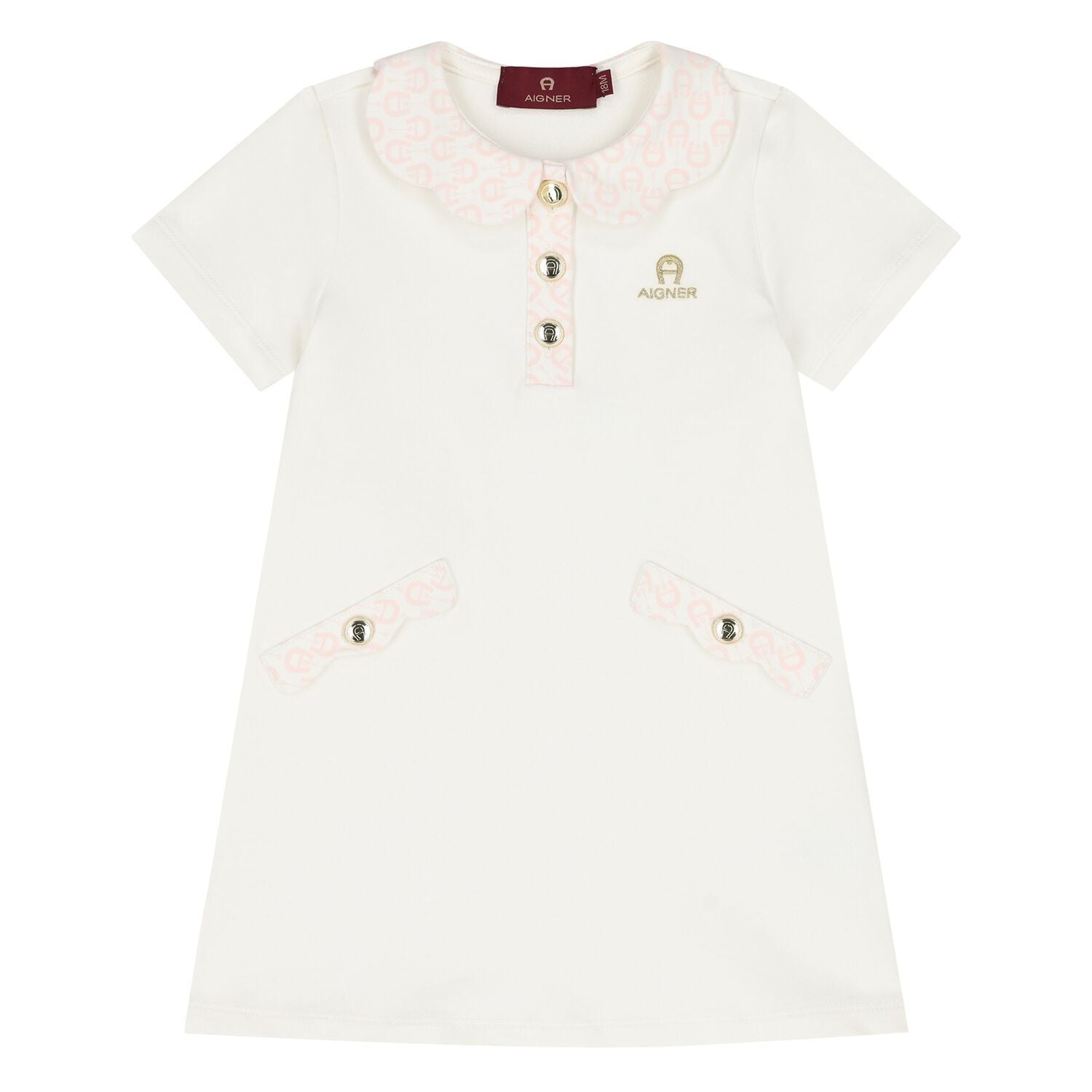 Younger Girls Ivory Logo Dress, 2, hi-res