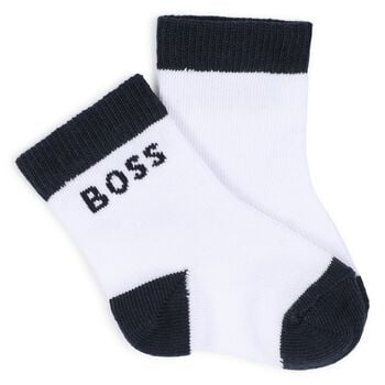 Baby Boys White, Blue & Navy Blue Logo Socks ( 3-Pack ) 