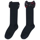 جوارب تارتان زرقاء داكنة للبنات, 1, hi-res