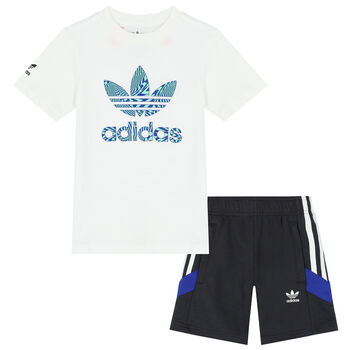 White & Black Logo Shorts Set 