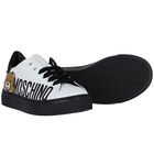 حذاء رياضي جلد بالشعار باللون الأبيض والأسود, 1, hi-res