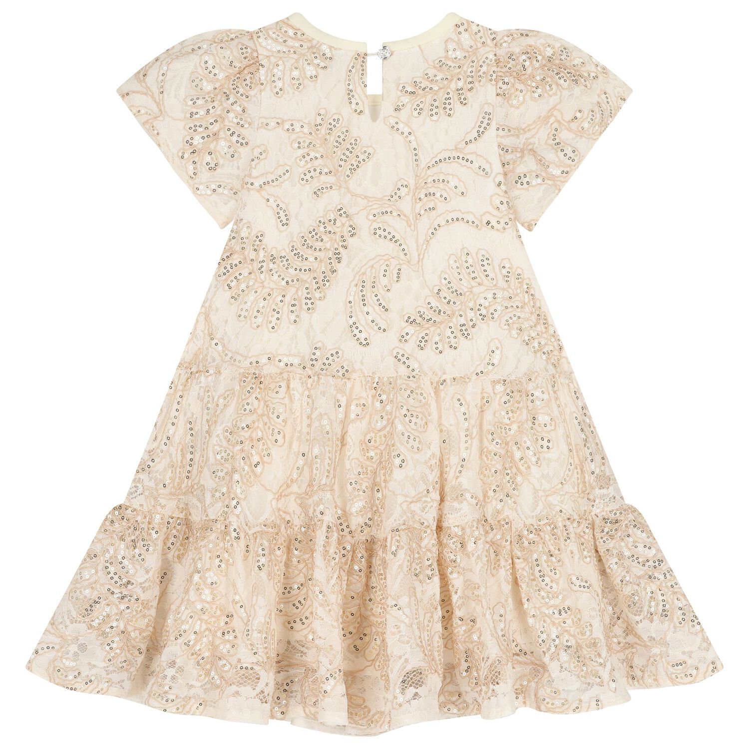 Girls Beige & Gold Tulle Dress, 1, hi-res