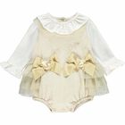 Baby Girls Gold & Ivory Ruffle Romper, 1, hi-res