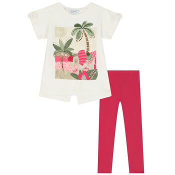 Girls Ivory & Pink Leggings Set