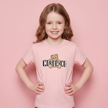 Younger Girls Pink Teddy Bear Logo T-Shirt