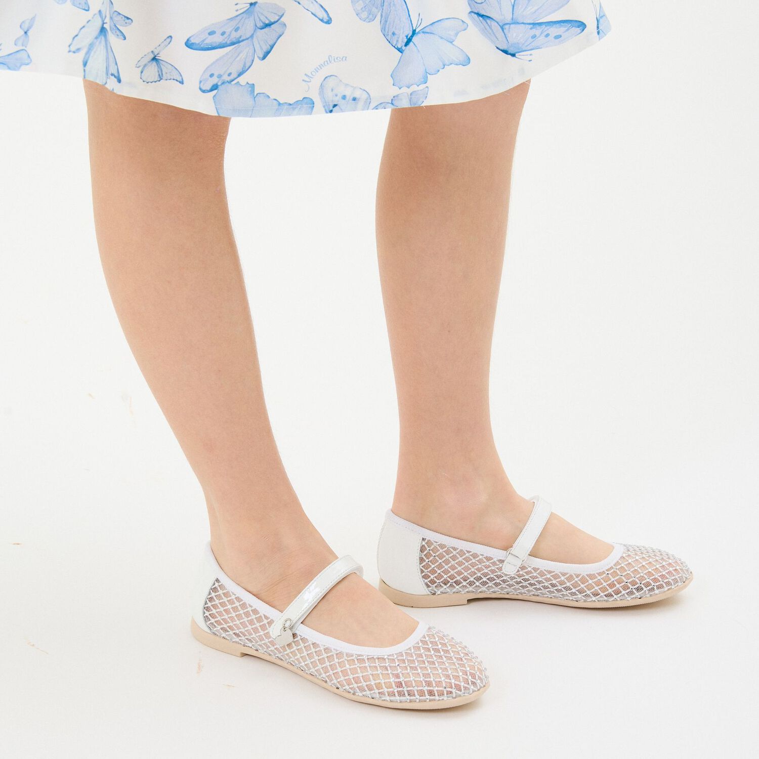 Girls White Diamante Ballerina Shoes, 1, hi-res image number null