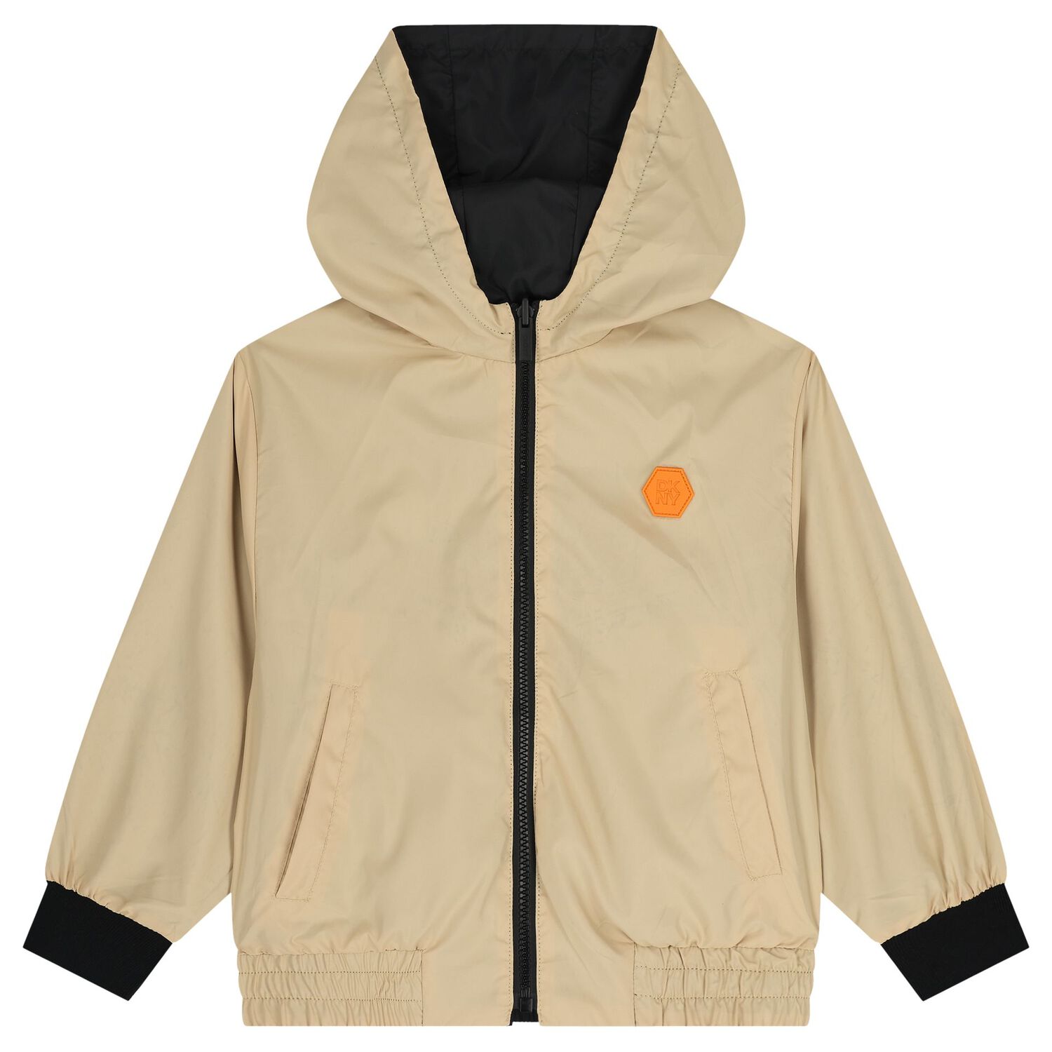 Boys Black & Beige Reversible Hooded Zip Up Top, 1, hi-res