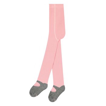 Younger Girls Pink & Grey Logo Tights