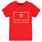 Boys Red & Gold Logo T-Shirt, 4, hi-res