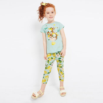 Girls Aqua Lemon Leggings Set