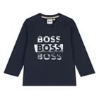 Younger Boys Navy Blue Long Sleeve Top, 2, hi-res