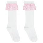 Girls White & Pink Broderie Anglaise Socks, 1, hi-res
