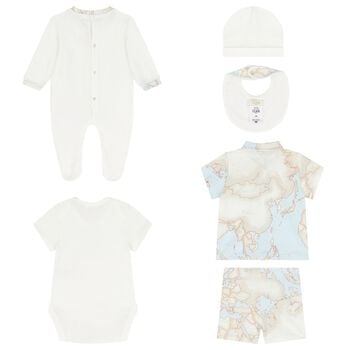 Baby Boys Blue & Ivory Geo Map Babygrow Gift Set