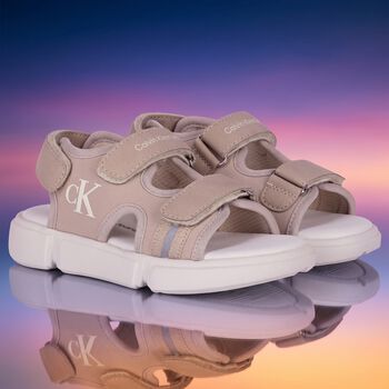 Beige & White Logo Sandals