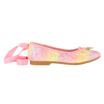 Girls Pink Rainbow Glitter Shoes