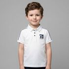 Boys White Logo Polo Shirt, 1, hi-res