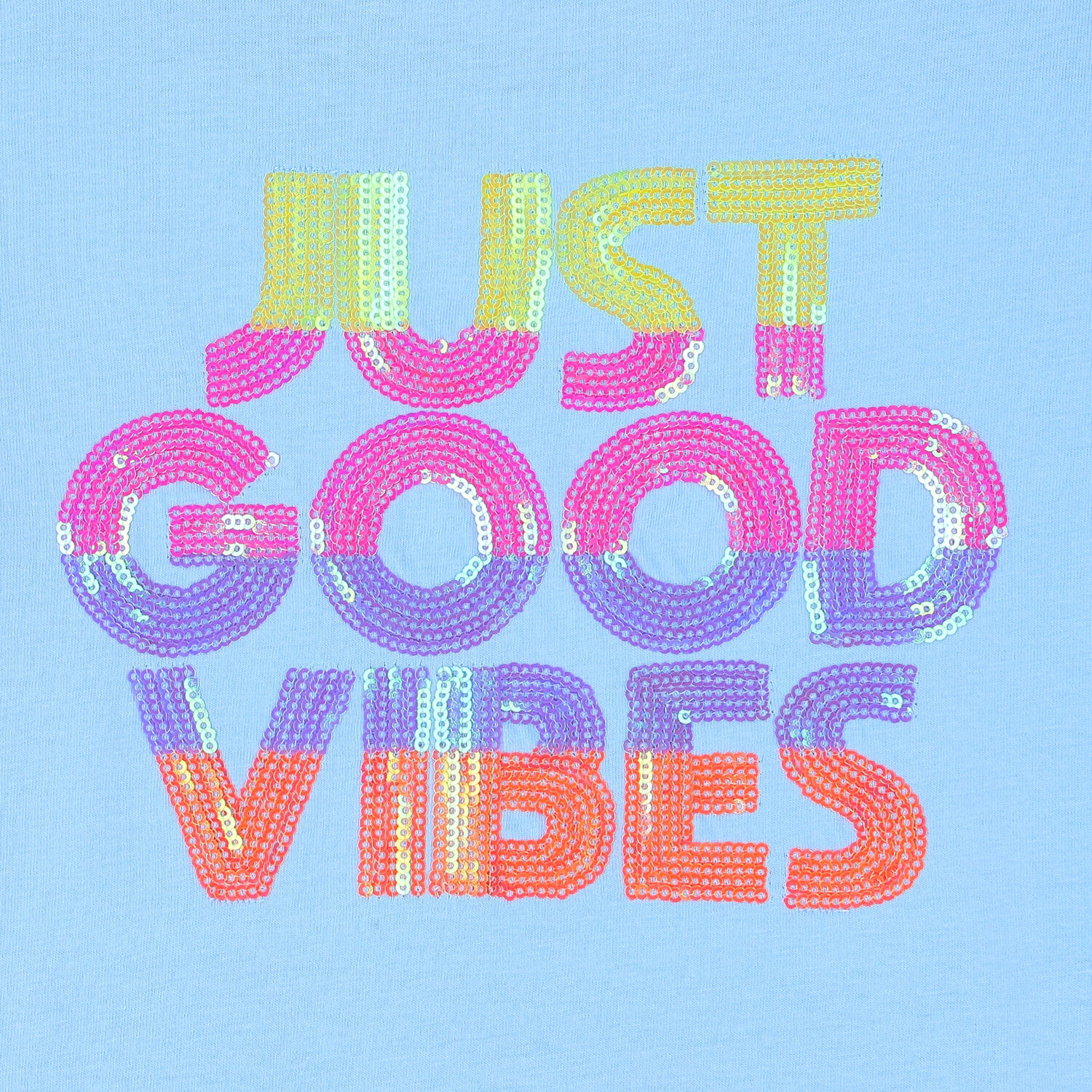 تيشيرت مزين بالترتر باللون الأزرق للبنات, 1, hi-res