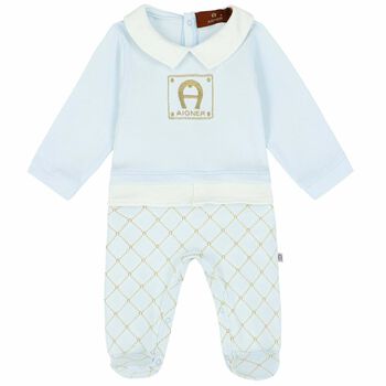 Baby Boys Blue Logo Babygrow