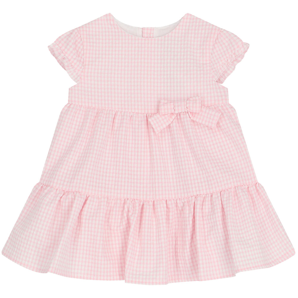 Letushy Girls Pink Gingham Doll Dress With Hair Bow - 8-10 Years | Princess Style Play Outfit