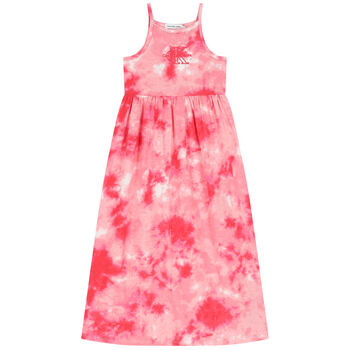 Girls Pink Tie-Dye Logo Dress