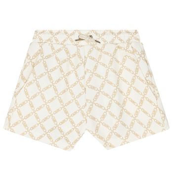 Girls Ivory & Gold Logo Shorts
