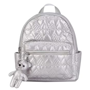 Girls Silver Quilted Backpack