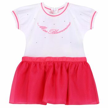 Girls White & Pink Logo Dress