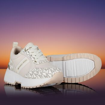 Girls Ivory & Gold Logo Trainers