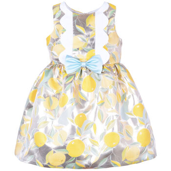 Girls Gold Lemon Jacquard Dress