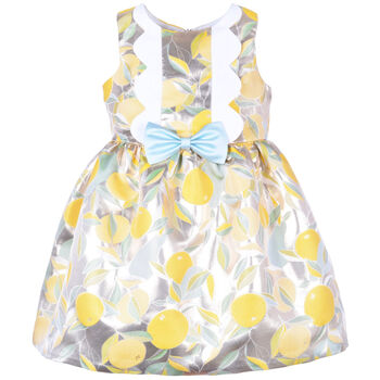 Girls Gold Lemon Jacquard Dress