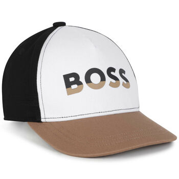 Boys Black, White & Beige Logo Cap
