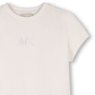 فستان بنات بطيات بالشعار باللون البيج , 1, hi-res