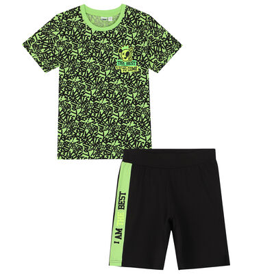 Boys Green & Black Shorts Set