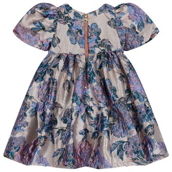 Girls Lilac & Blue Floral Jacquard Dress