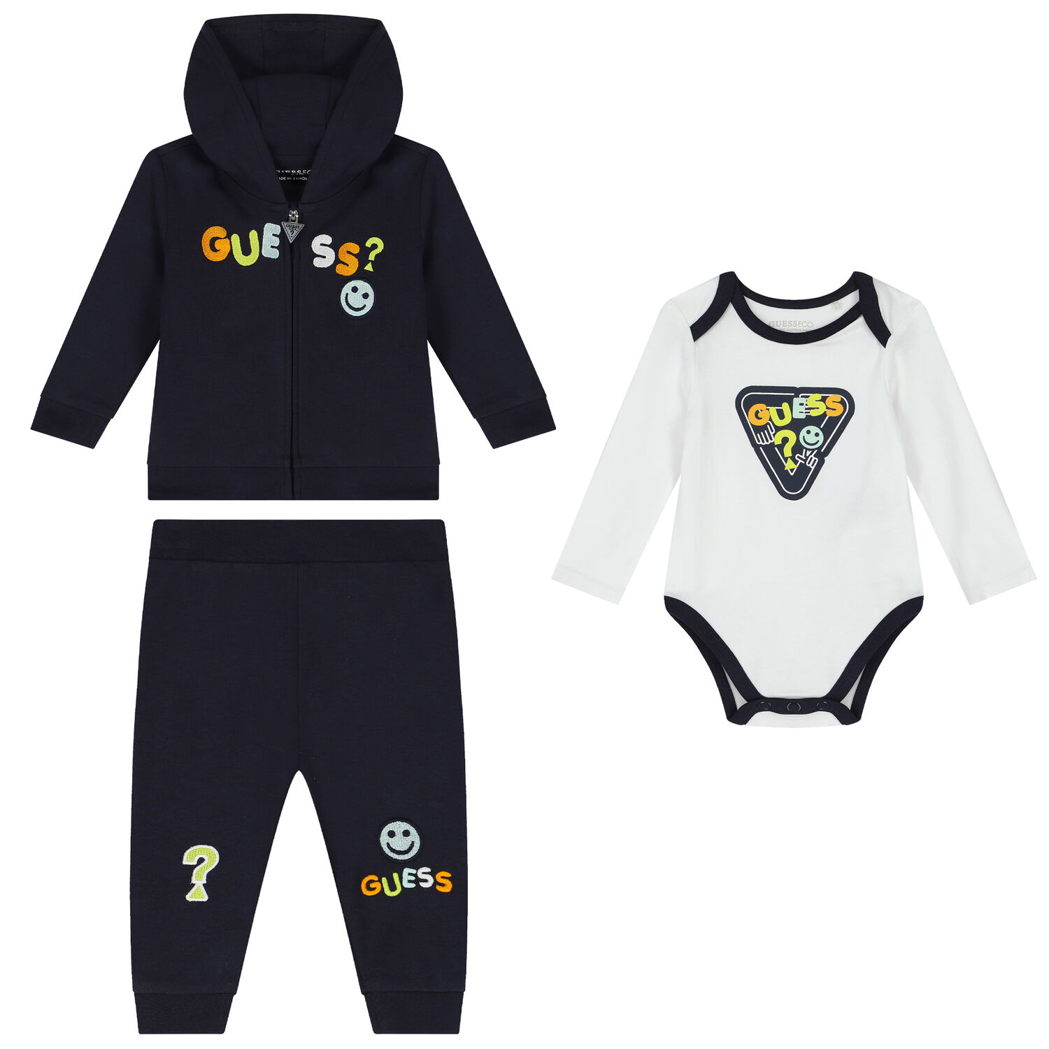 Baby Boys White & Navy Blue Tracksuit (3 Piece), 1, hi-res