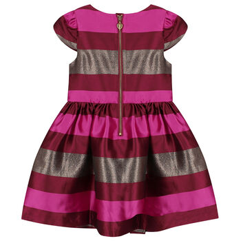 Girls Red & Gold Striped Satin Dress