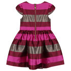 Girls Red & Gold Striped Satin Dress, 2, hi-res