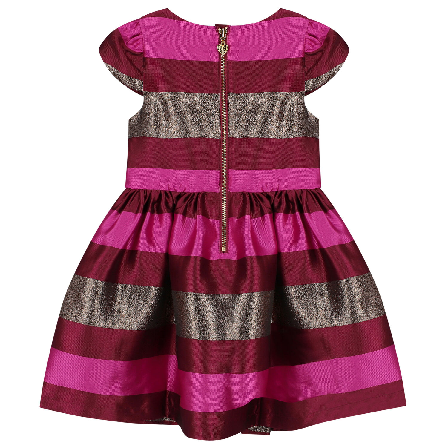 Girls Red & Gold Striped Satin Dress, 2, hi-res image number null