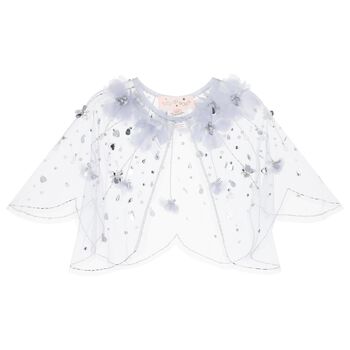 Girls Blue Embellished Flower Cape