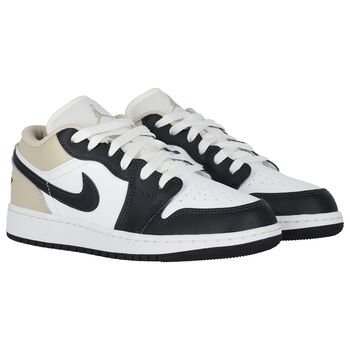  Air Jordan 1 باللون الأسود والأبيض والعاجي حذاء رياضي منخفض 