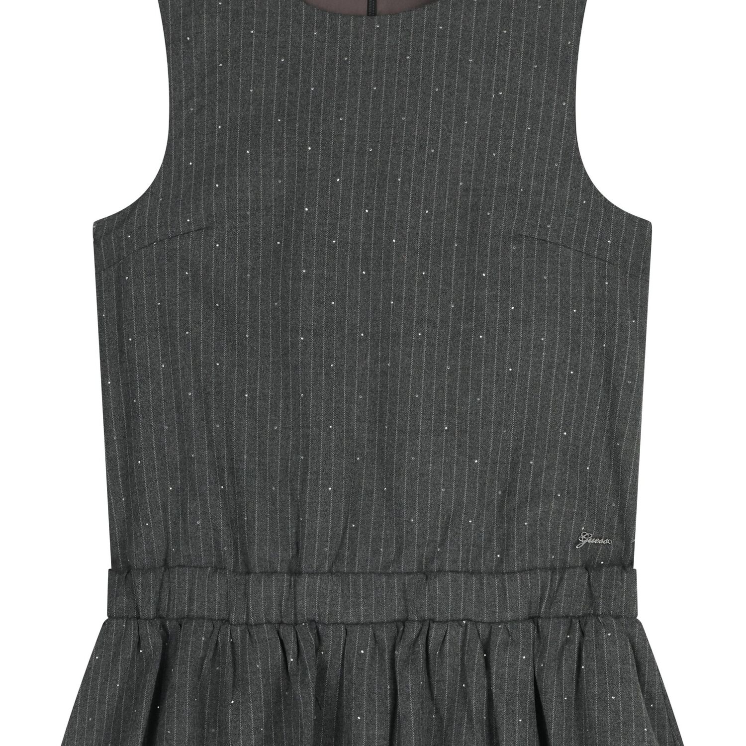 Girls Grey Embellished Striped Dress, 1, hi-res