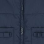 جاكيت عكسي بغطاء للراس من الفرو الصناعي باللون الكحلي للبنات, 1, hi-res