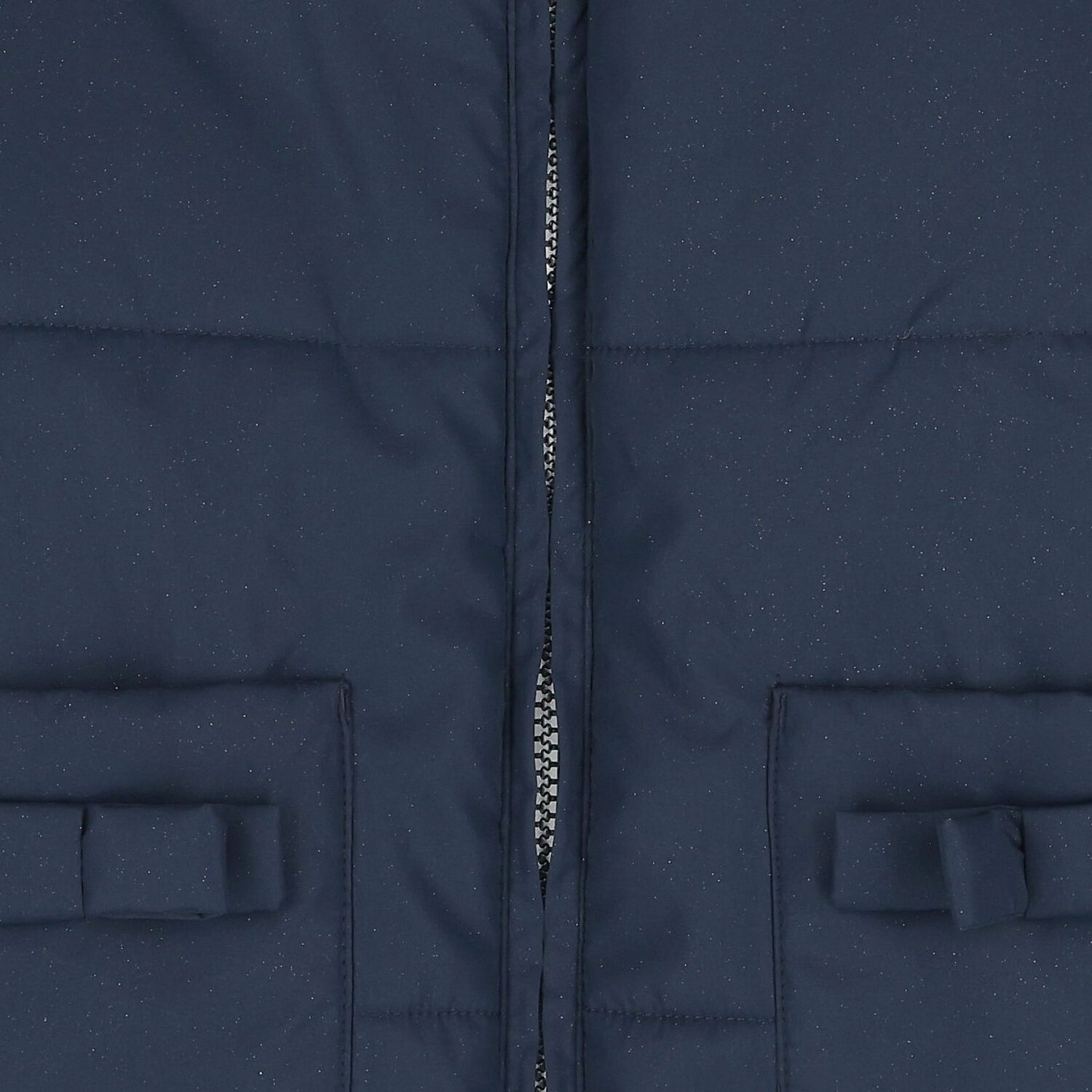 جاكيت عكسي بغطاء للراس من الفرو الصناعي باللون الكحلي للبنات, 1, hi-res