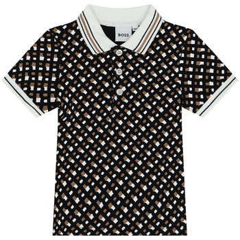 Younger Boys Black Monogram Logo Polo Shirt