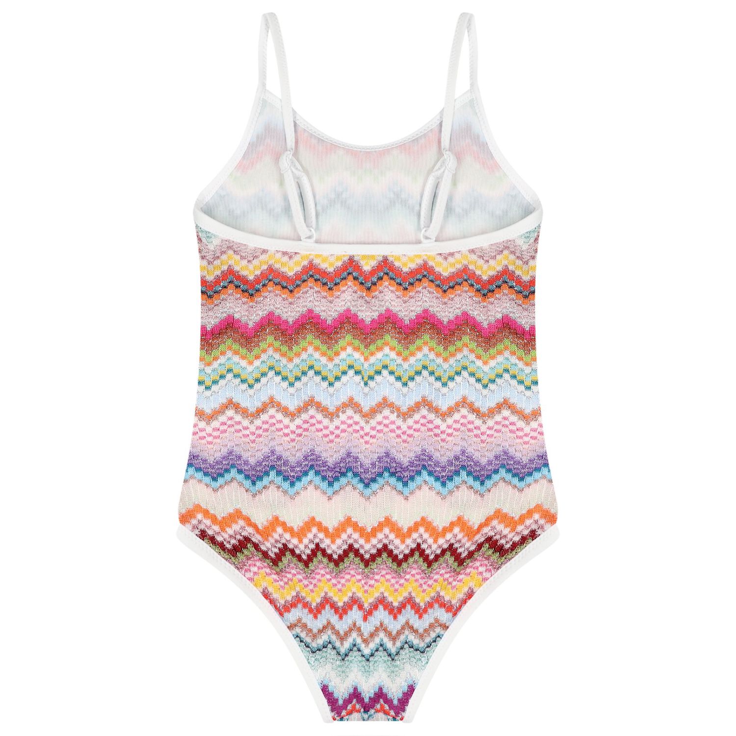 Girls Multi-Coloured Zig Zag Crochet Swimsuit, 1, hi-res