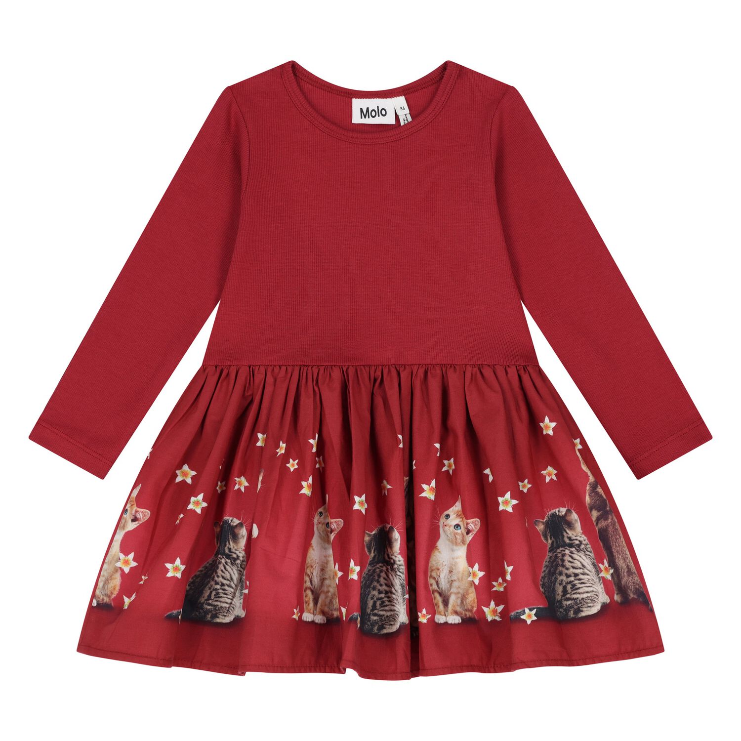 Younger Girls Red Kittens Dress, 1, hi-res