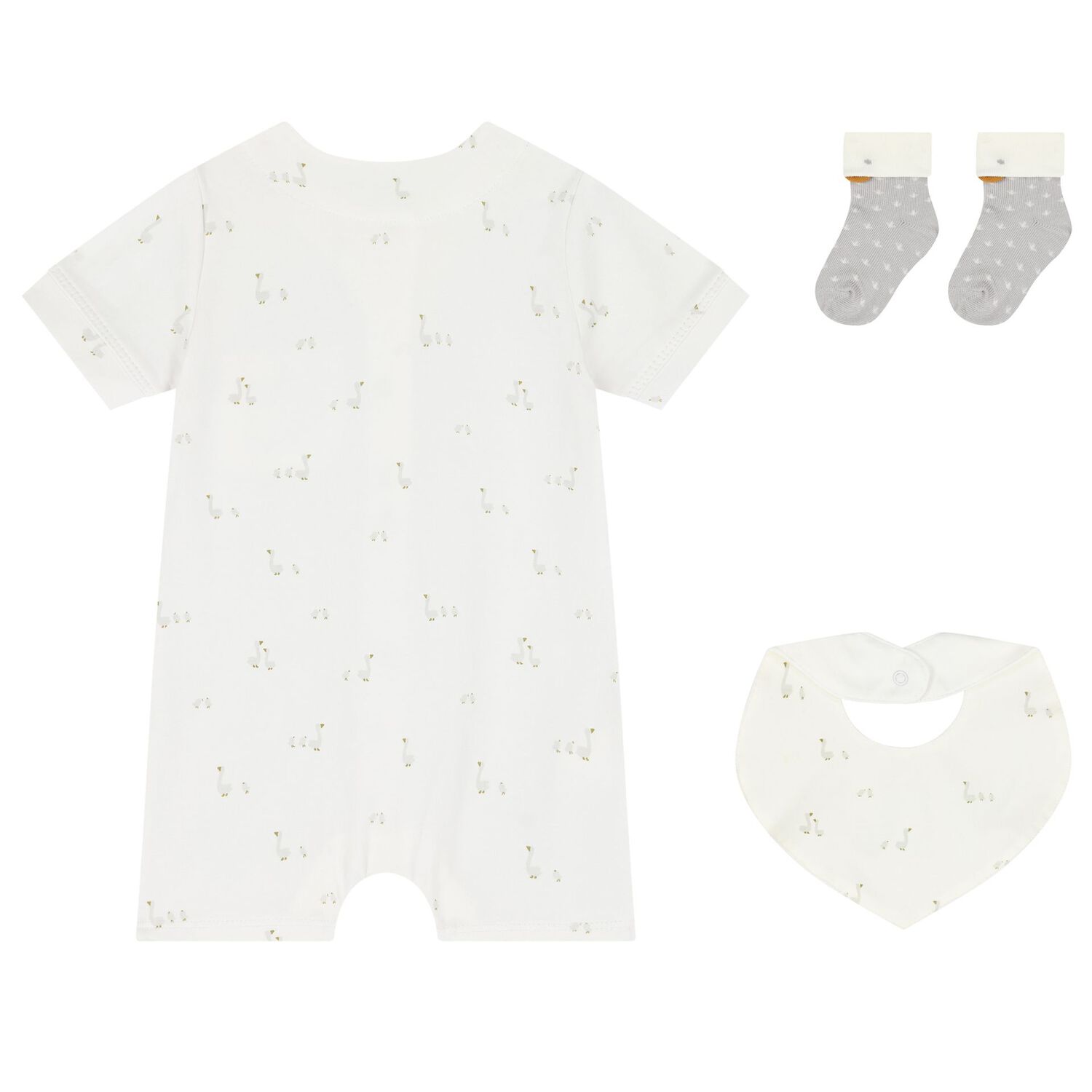 White Baby Romper, Bib & Socks Set, 1, hi-res