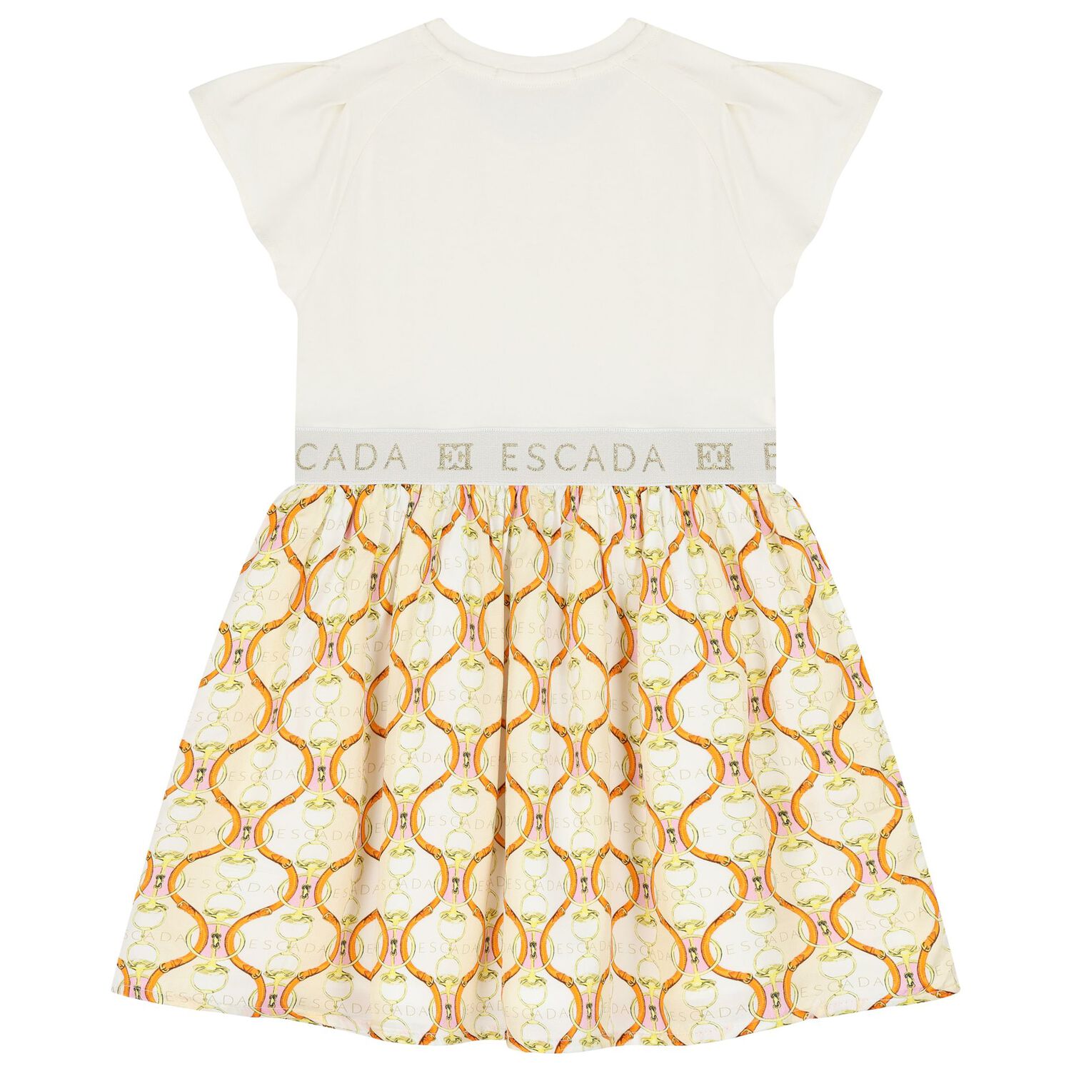 Girls Ivory & Beige Logo Dress, 1, hi-res