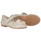 Girls Gold Diamante Flower Shoes, 2, hi-res