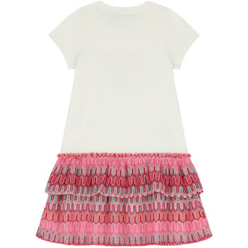 Girls Ivory & Pink Logo Dress